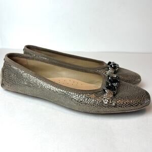 Donald Pliner Raya Ballet Flats Textured Metallic Bronze w/ Chain Accent Size 10